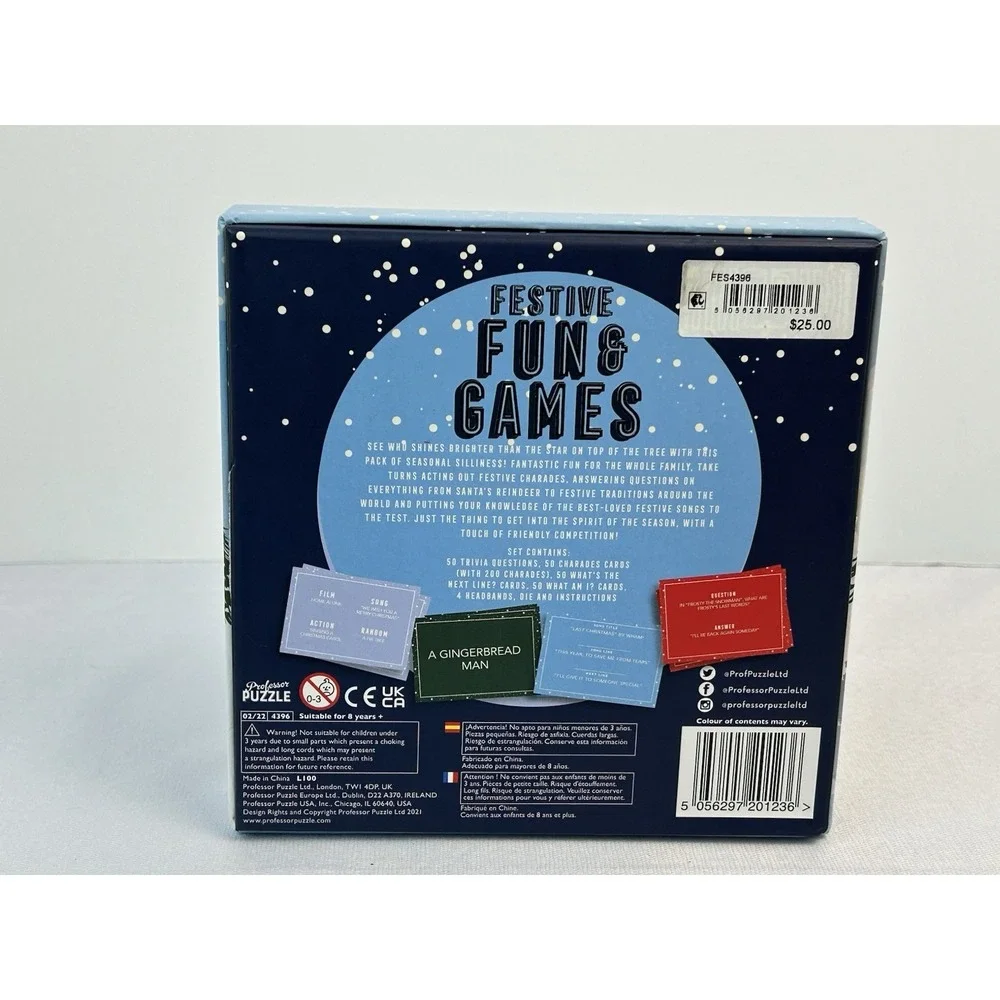 Festive Fun & Games Holiday Trivia Charades Party Game Set Family Xmas